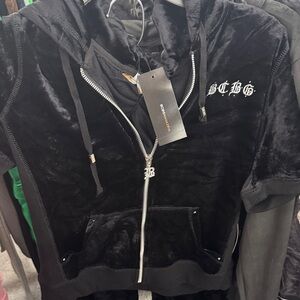 BCBG Black Velvet Zip-Up Hoodie